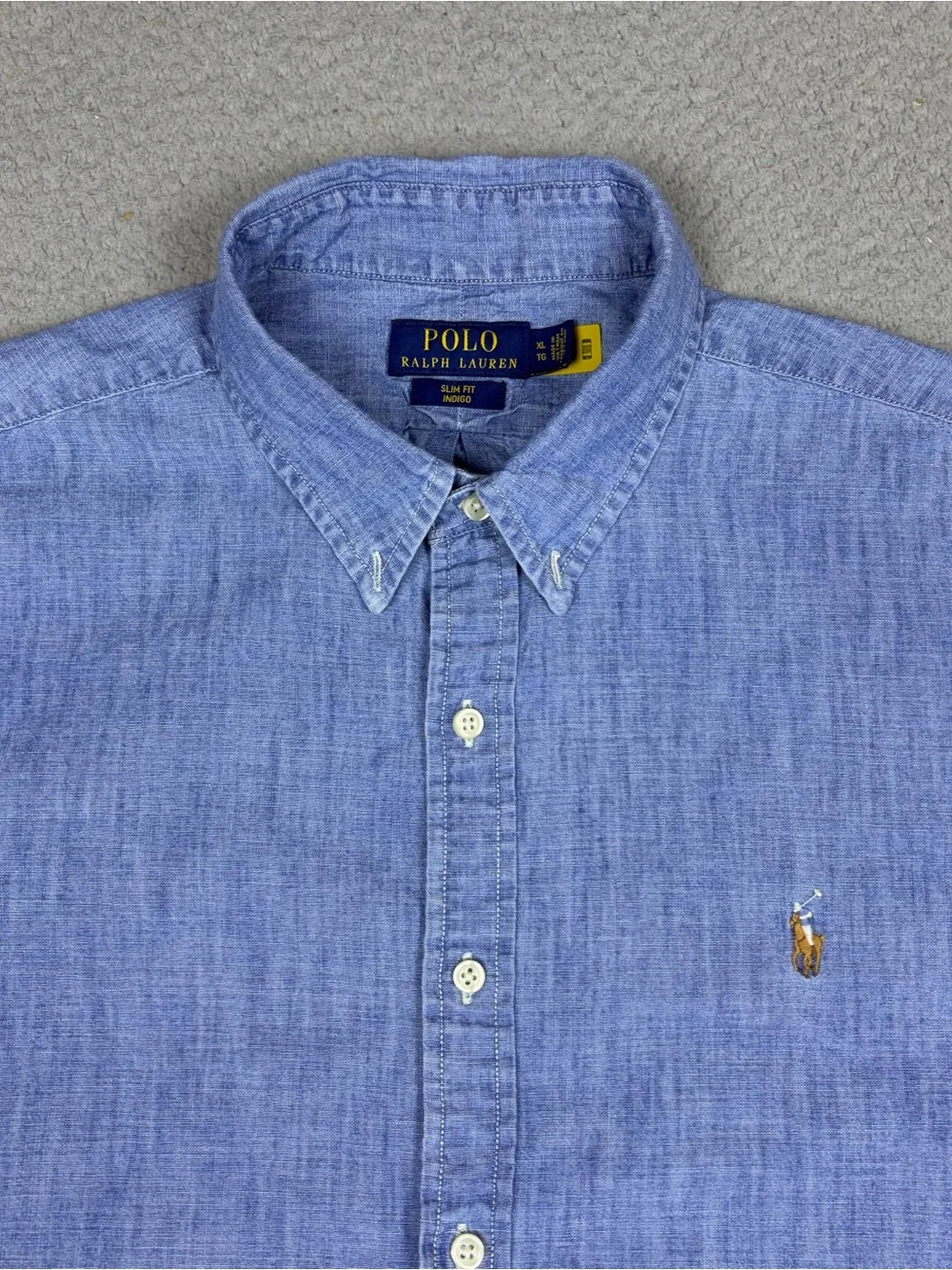 Polo Ralph Lauren Shirt Men’s XL Slim Fit Blue Chambray Short Sleeve Button-Down